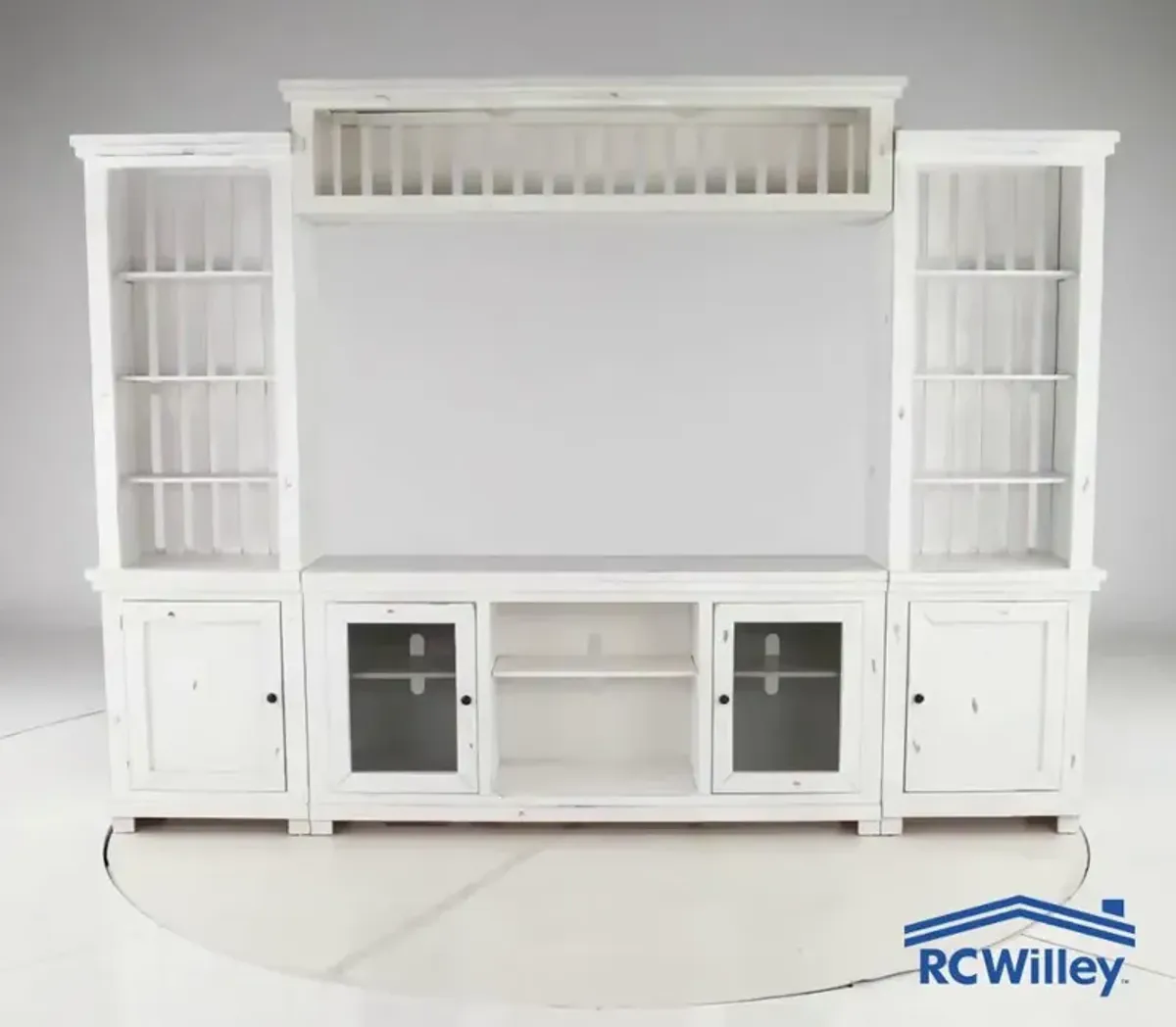 Willow Distressed White 4 Piece Rustic Entertainment Center