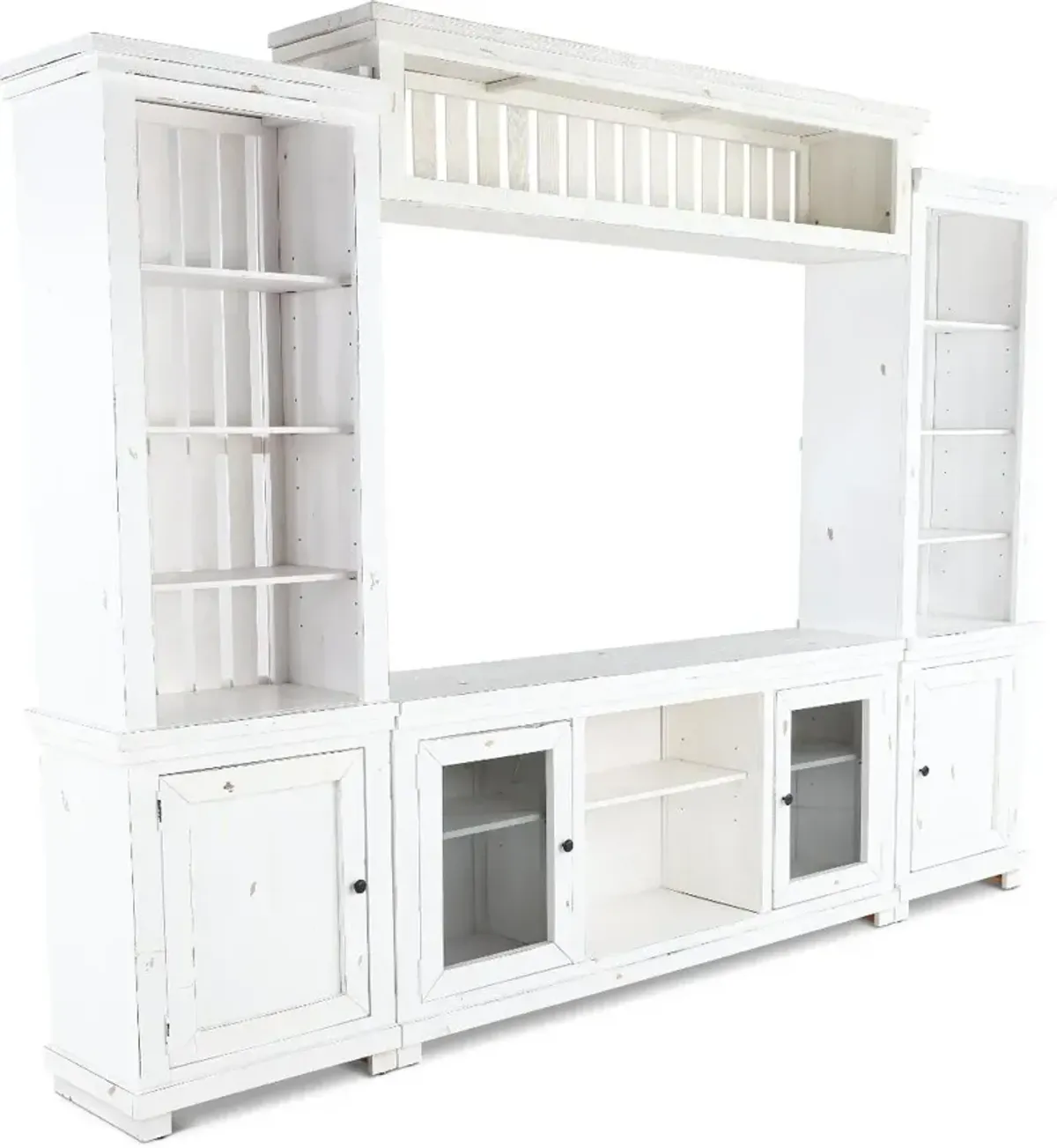 Willow Distressed White 4 Piece Rustic Entertainment Center