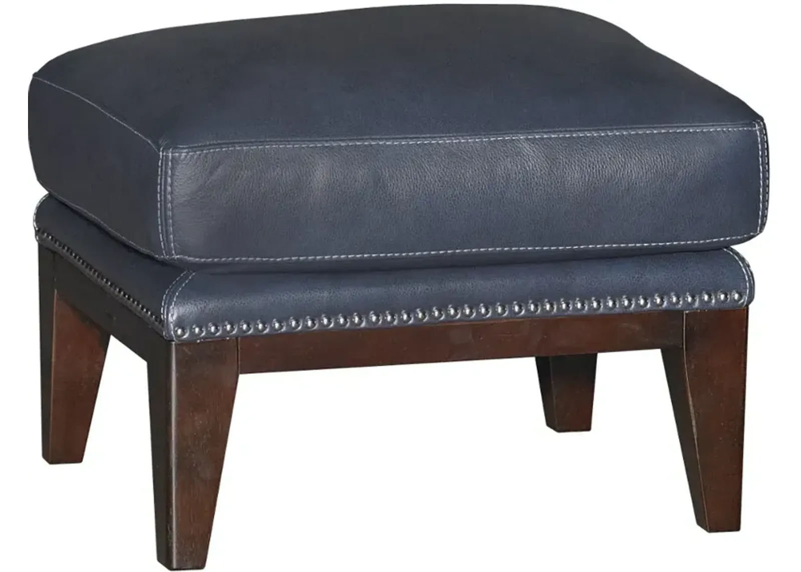 Brewster Cobalt Blue Leather-Match Ottoman