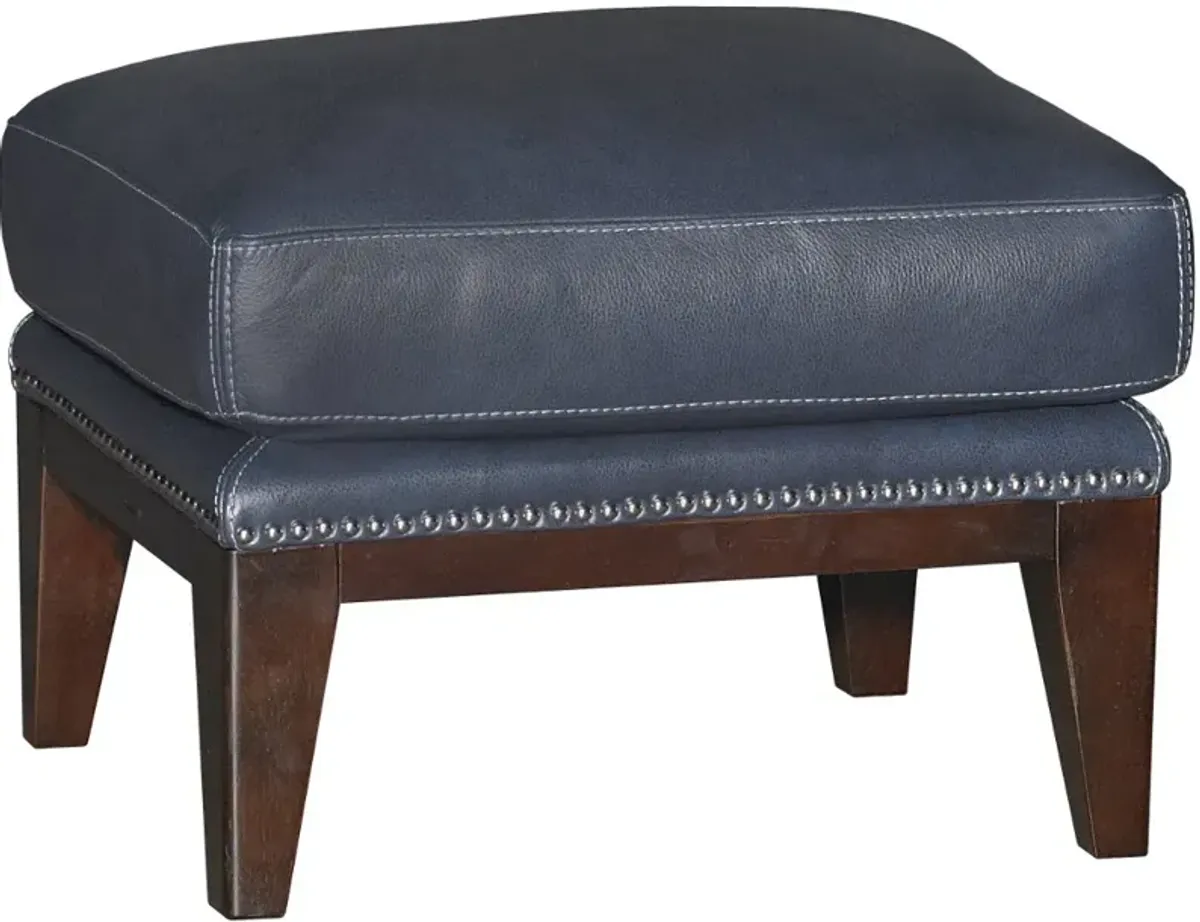 Brewster Cobalt Blue Leather-Match Ottoman