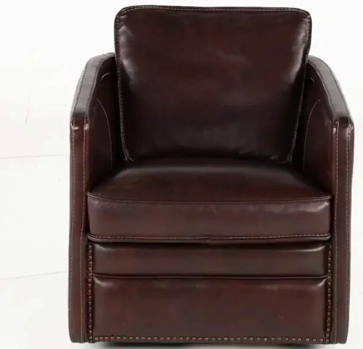 Piper Coffee Brown Leather Swivel Barrel Chair