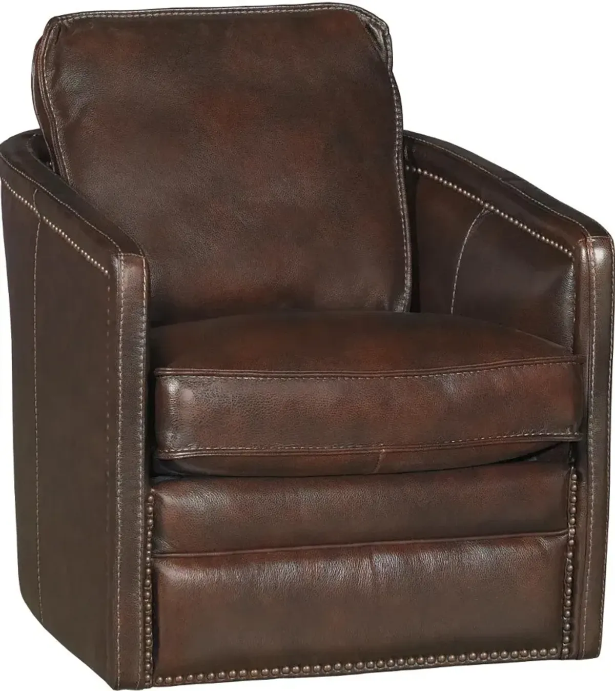 Piper Coffee Brown Leather Swivel Barrel Chair