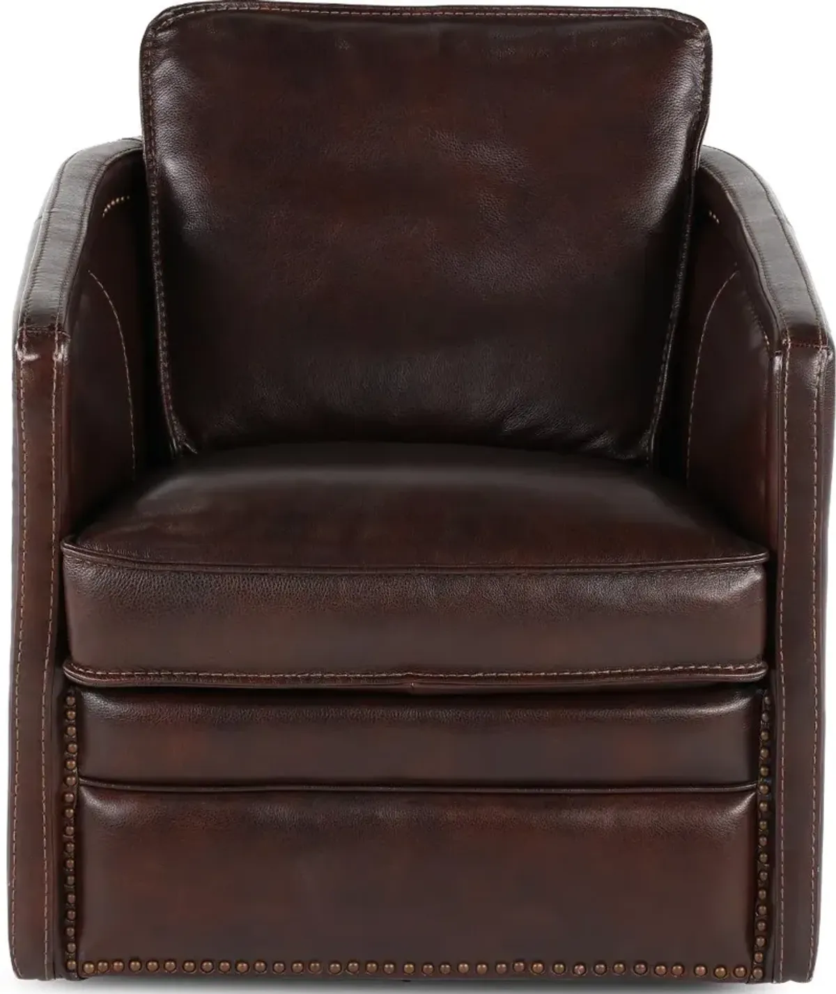 Piper Coffee Brown Leather Swivel Barrel Chair