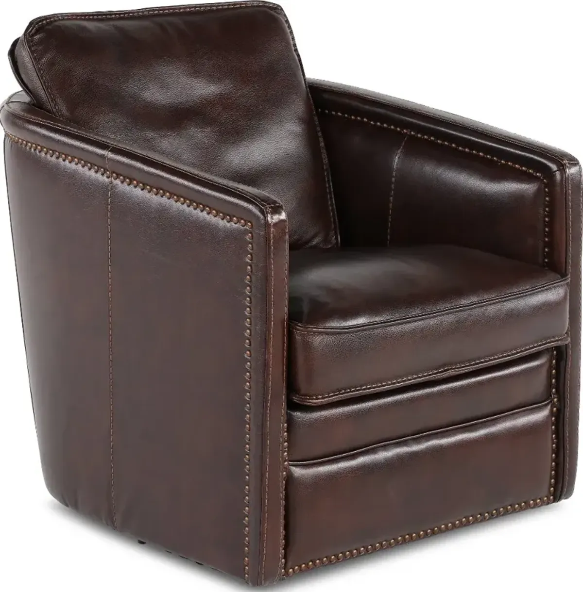 Piper Coffee Brown Leather Swivel Barrel Chair