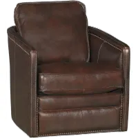 Piper Coffee Brown Leather-Match Swivel Barrel Chair