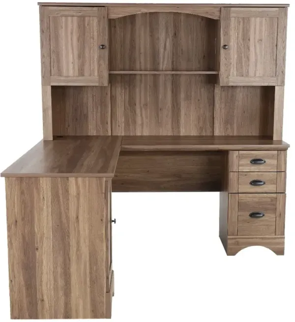 Harbor View Brown L Shaped Computer Desk with Hutch