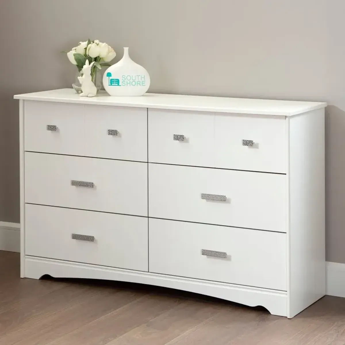 Tiara White 6-Drawer Double Dresser - South Shore