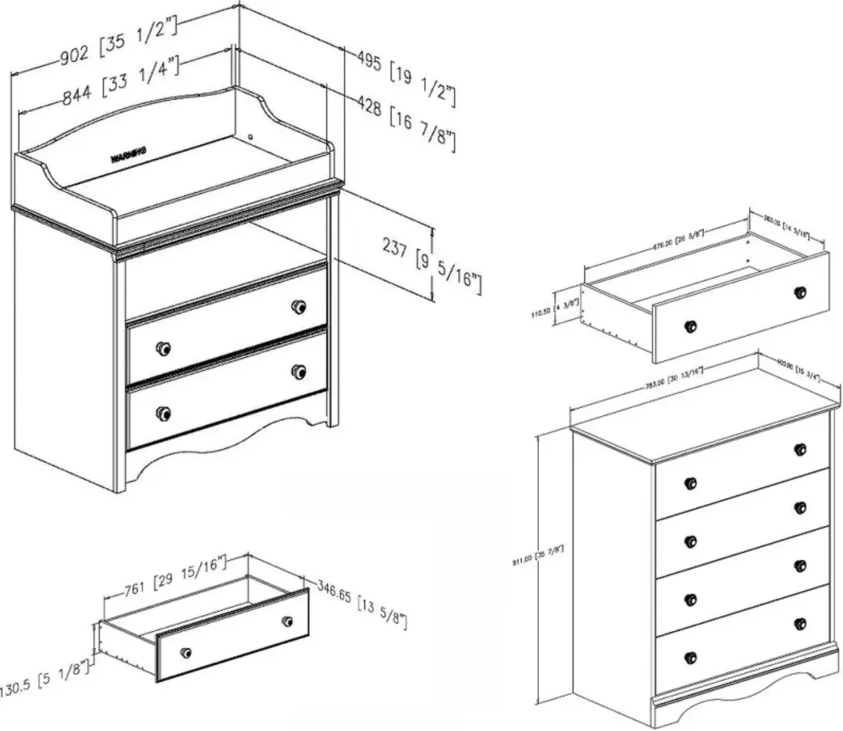 Angel White Changing Table and 4-Drawer Chest - South Shore