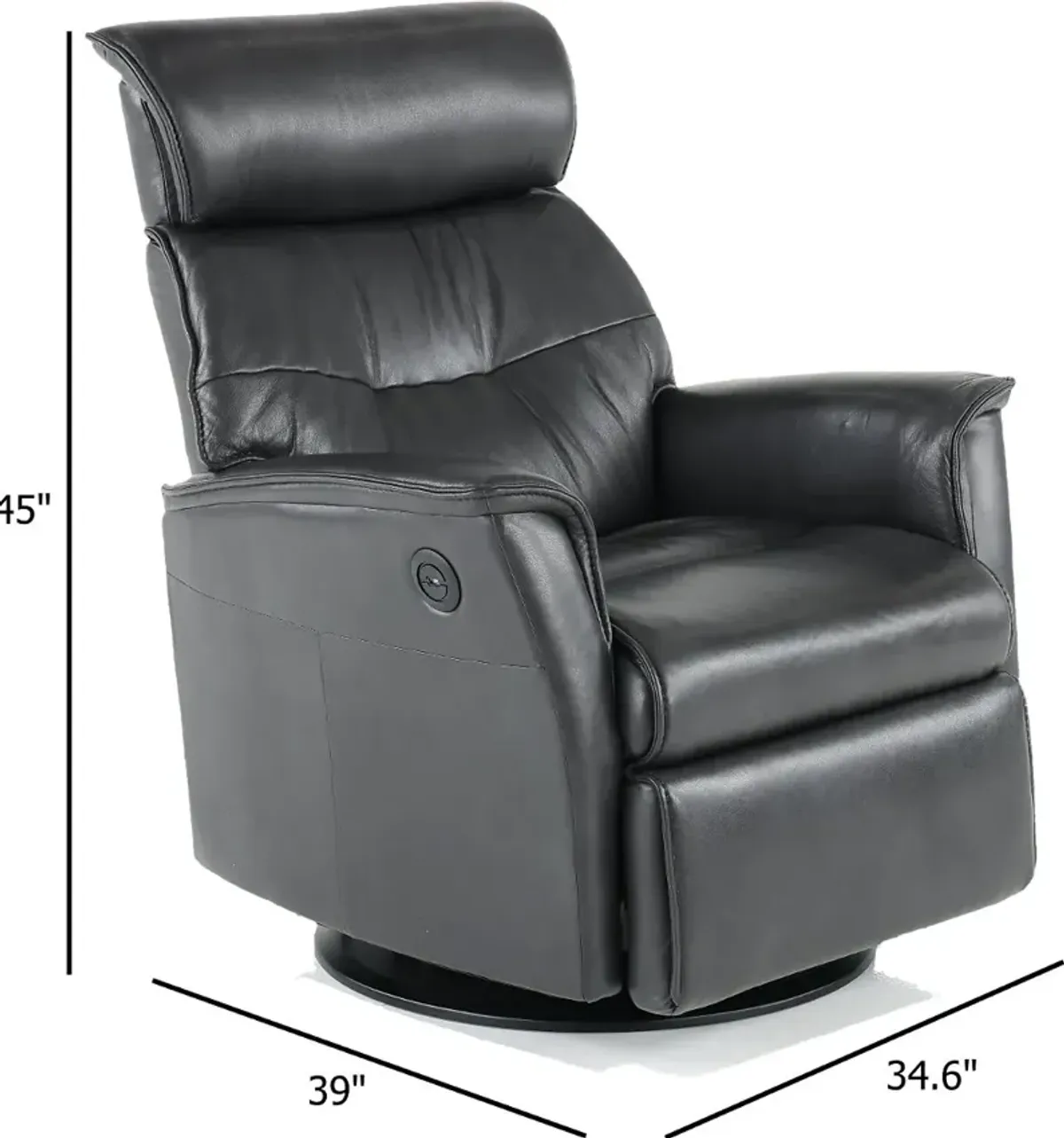 Captain Charcoal Gray Large Leather Swivel Glider Power Recliner