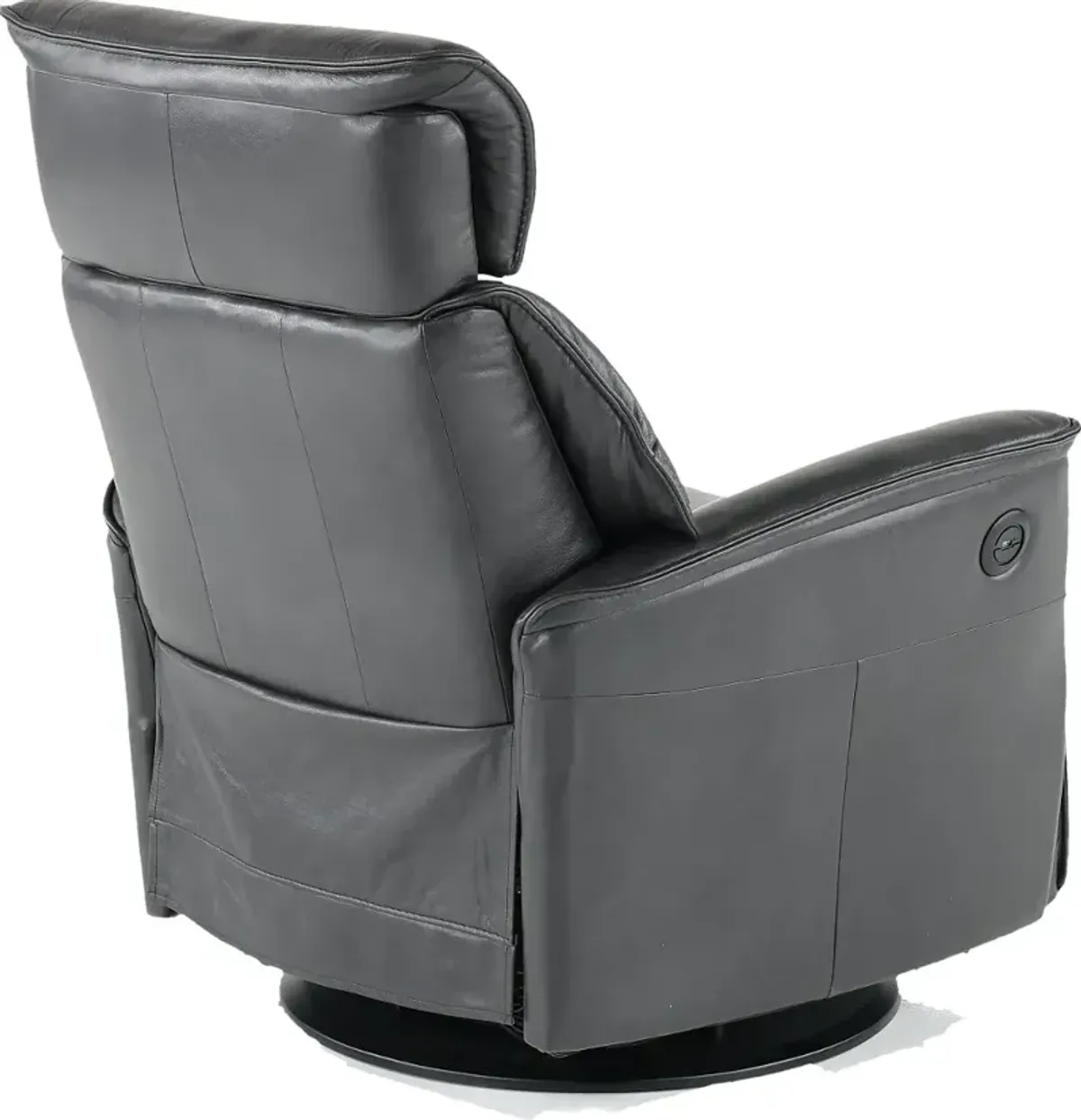 Captain Charcoal Gray Large Leather Swivel Glider Power Recliner