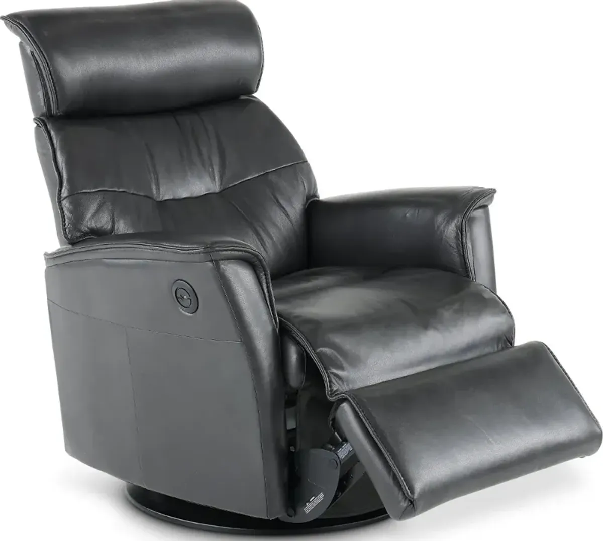 Captain Charcoal Gray Large Leather Swivel Glider Power Recliner