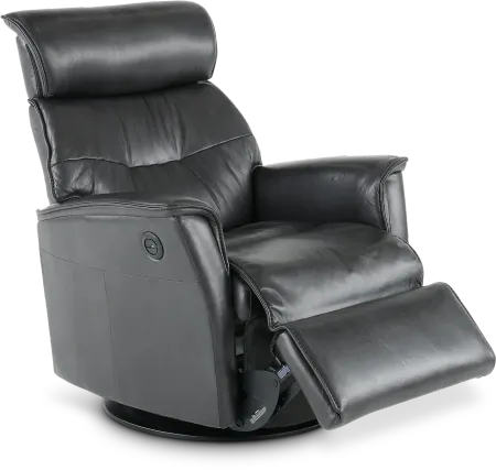 Captain Charcoal Gray Large Leather Swivel Glider Power Recliner