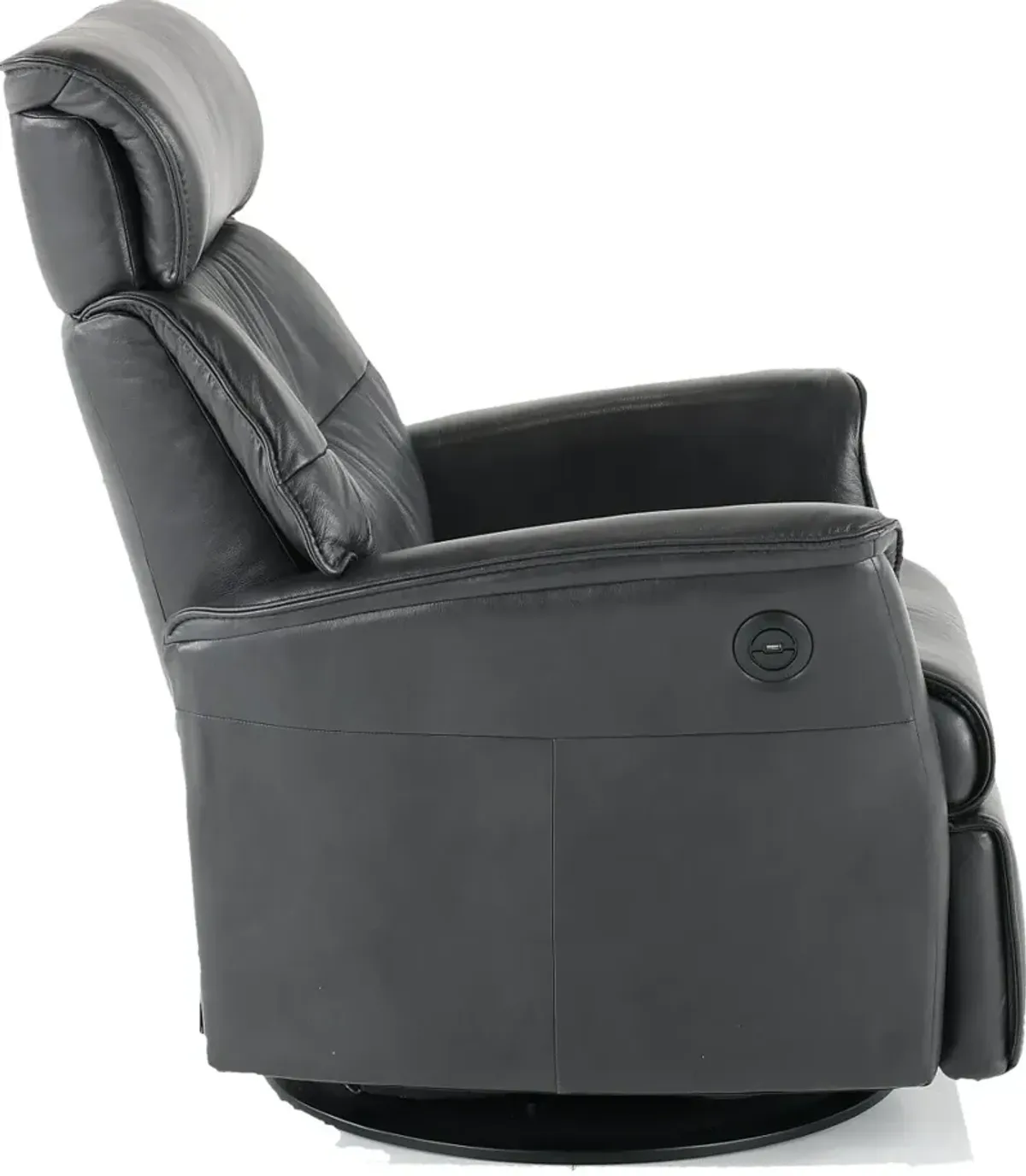 Captain Charcoal Gray Large Leather Swivel Glider Power Recliner