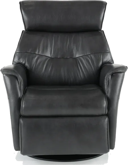 Captain Charcoal Gray Large Leather Swivel Glider Power Recliner