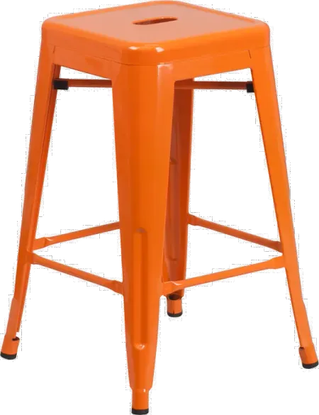 Orange Metal Stackable Counter Height Stool