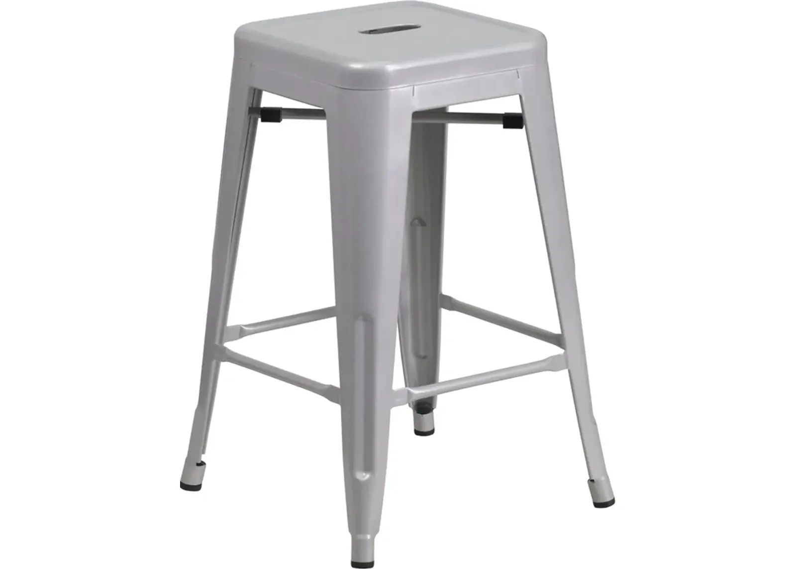 Silver Metal Stackable Counter Height Stool