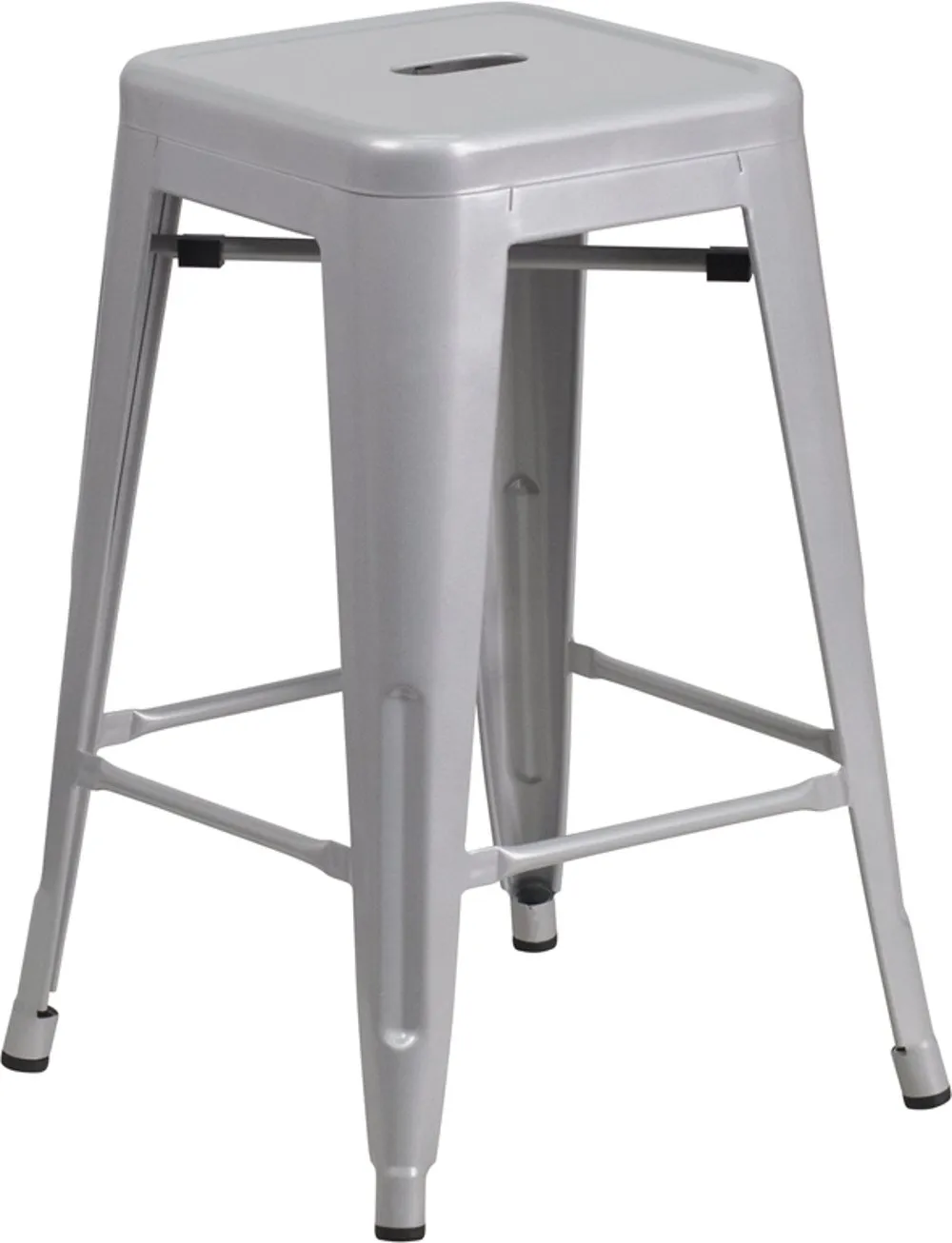 Silver Metal Stackable Counter Height Stool