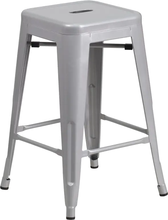 Silver Metal Stackable Counter Height Stool