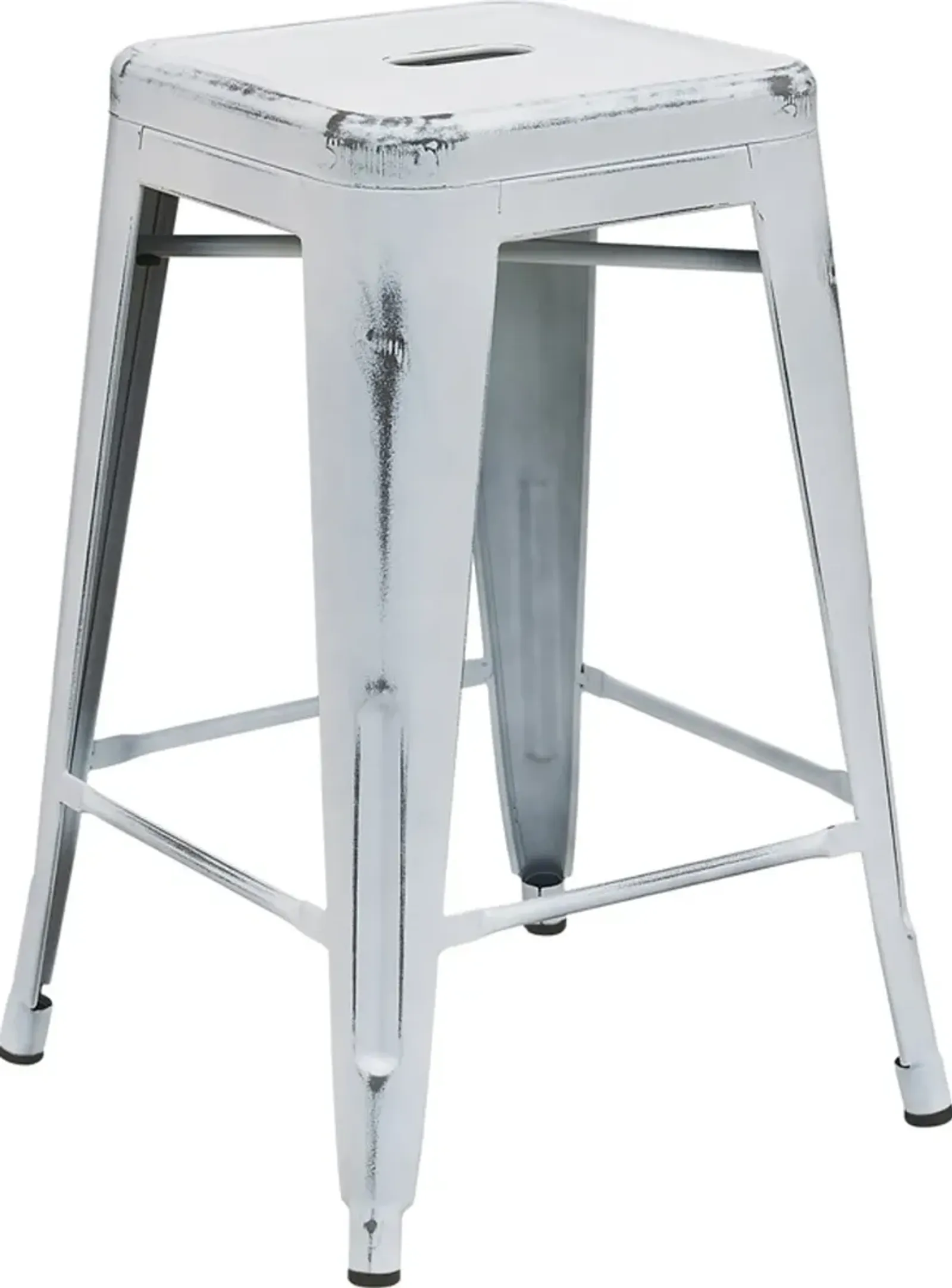 Distressed White Metal Counter Height Stool