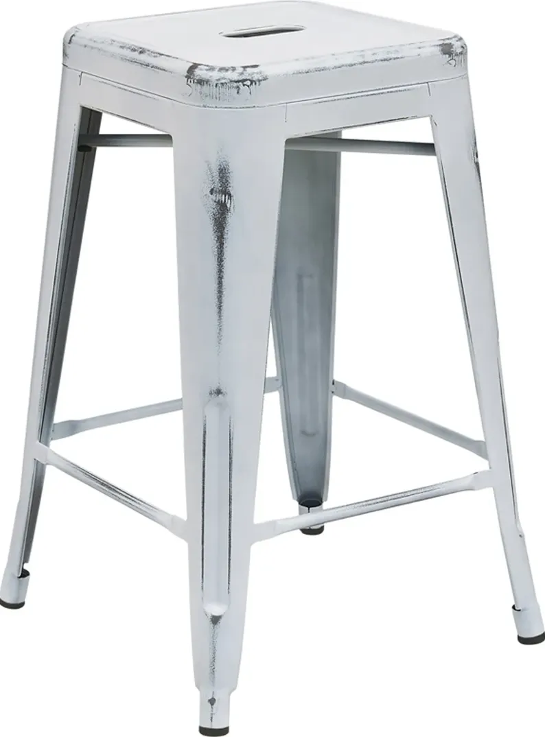 Distressed White Metal Counter Height Stool