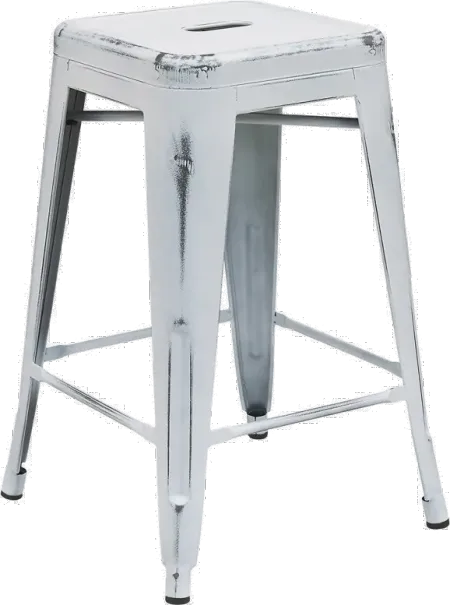 Distressed White Metal Counter Height Stool