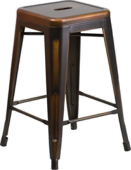 Distressed Copper Metal Counter Height Stool