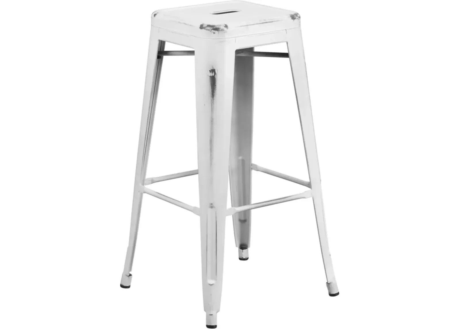 Distressed White Metal Bar Stool