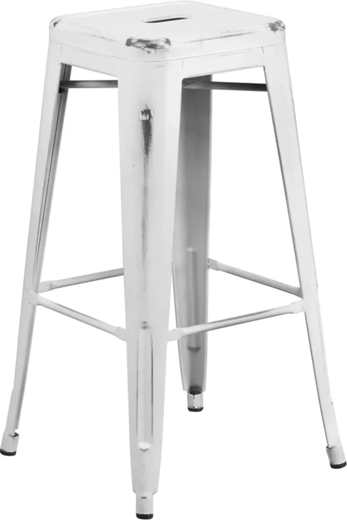 Distressed White Metal Bar Stool