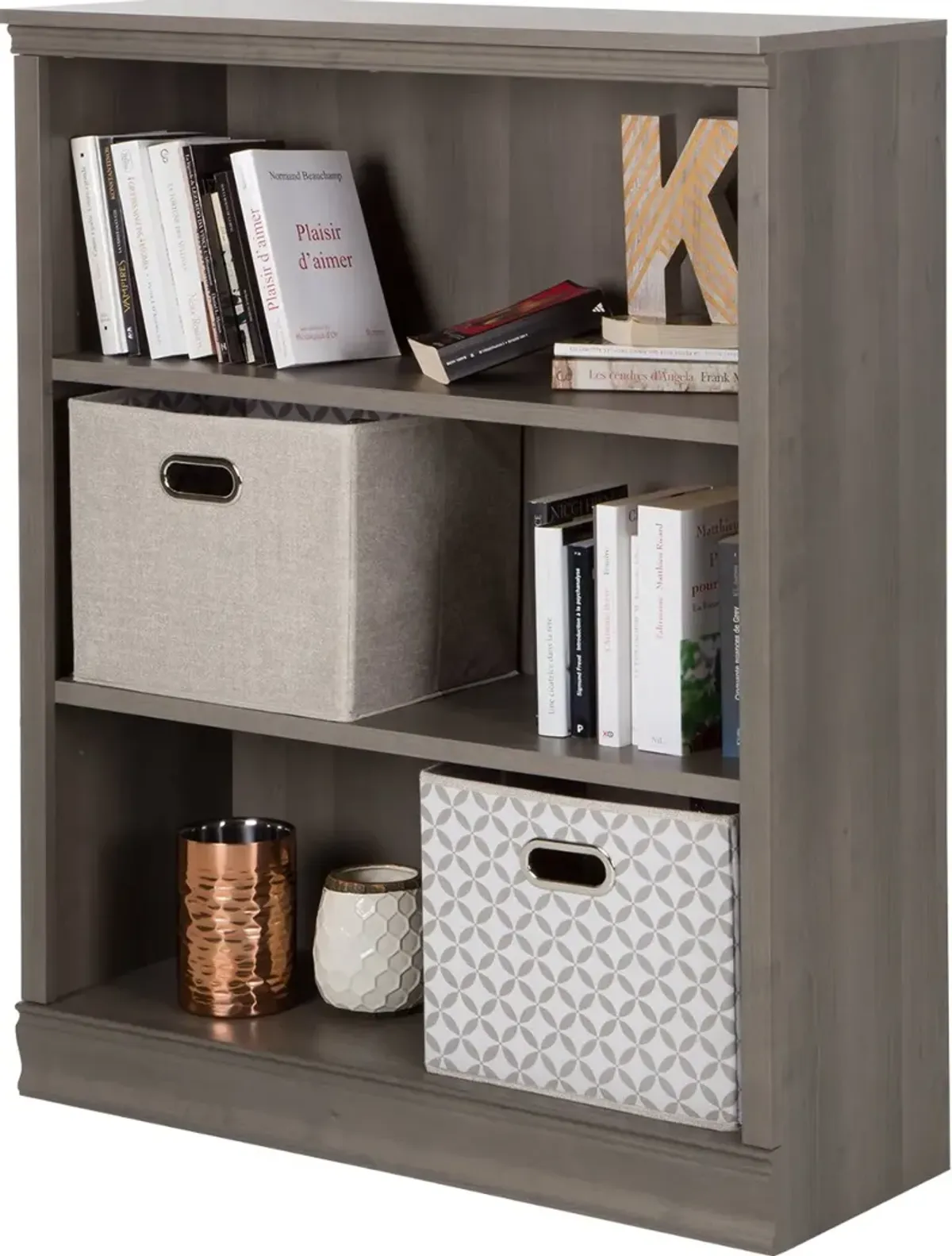 Morgan Gray Maple 3-Shelf Bookcase - South Shore