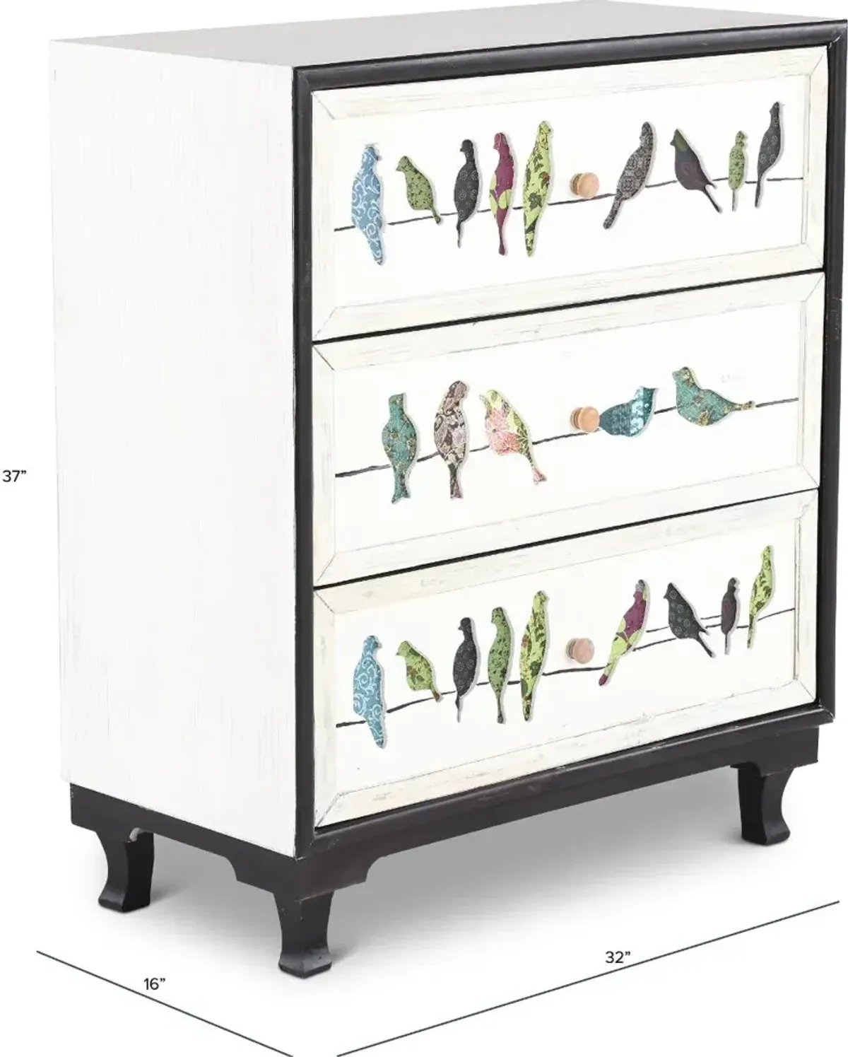 Painted 3 Drawer Bird on a Wire Chest