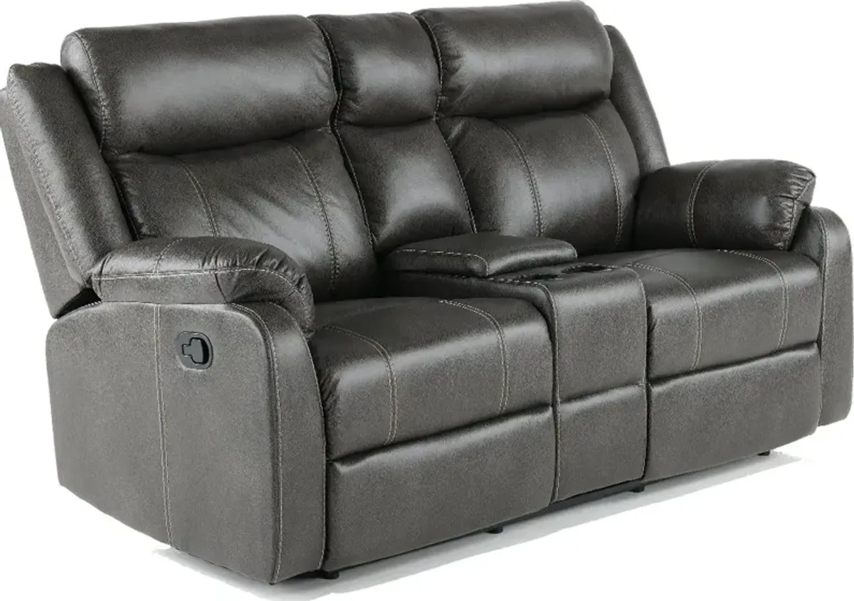 Domino Gray Reclining Loveseat with Console