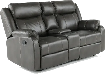 Domino Gray Reclining Loveseat with Console