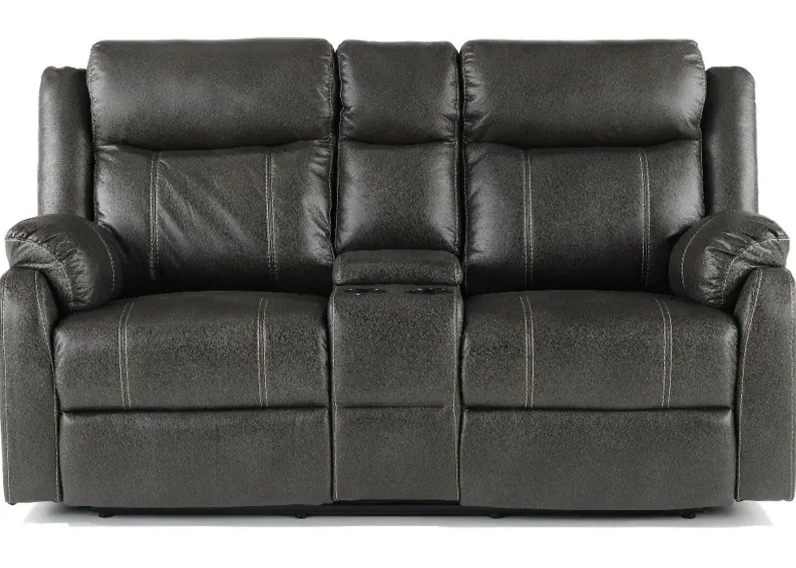 Domino Gray Reclining Loveseat with Console