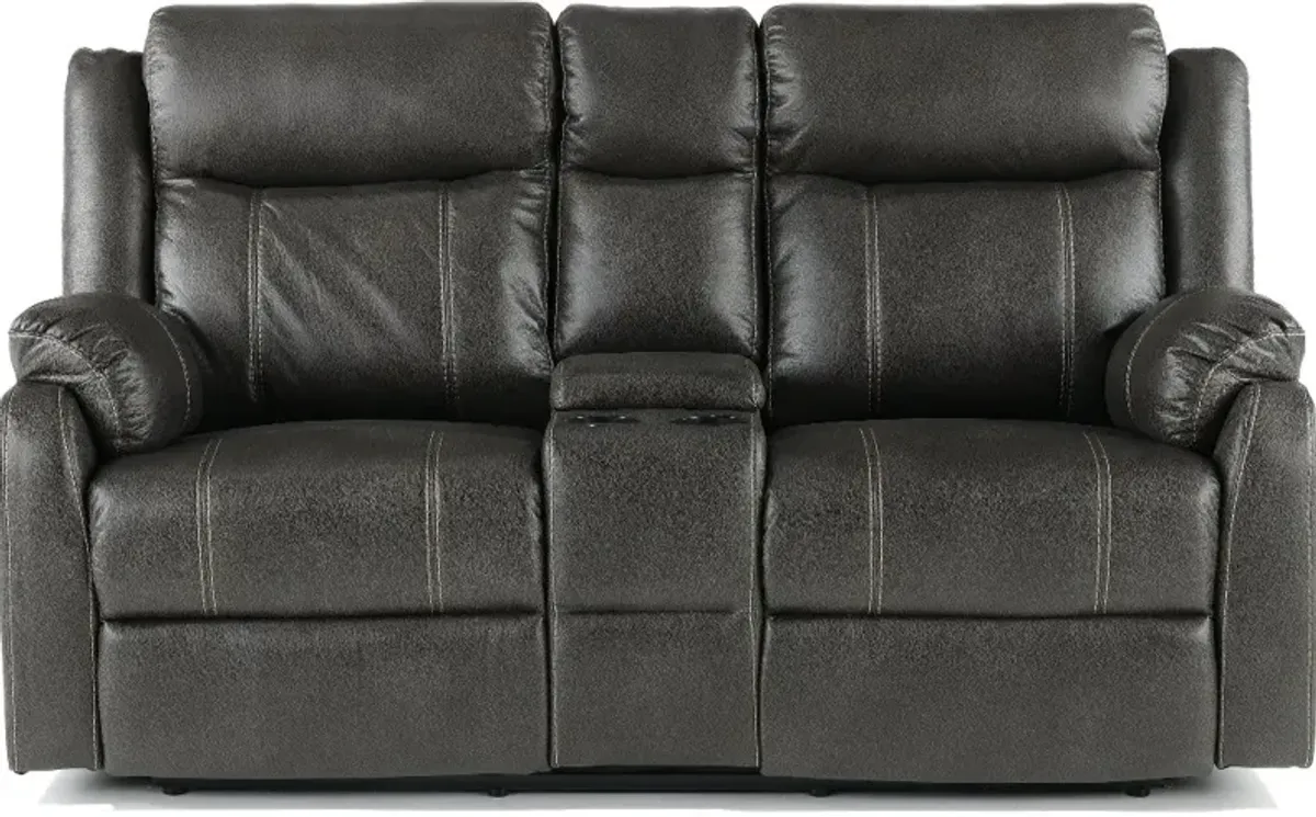 Domino Gray Reclining Loveseat with Console