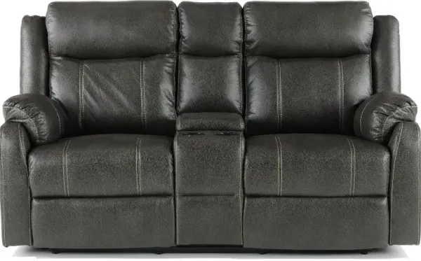 Horizon Ridge Black Leather Triple Power Reclining Console