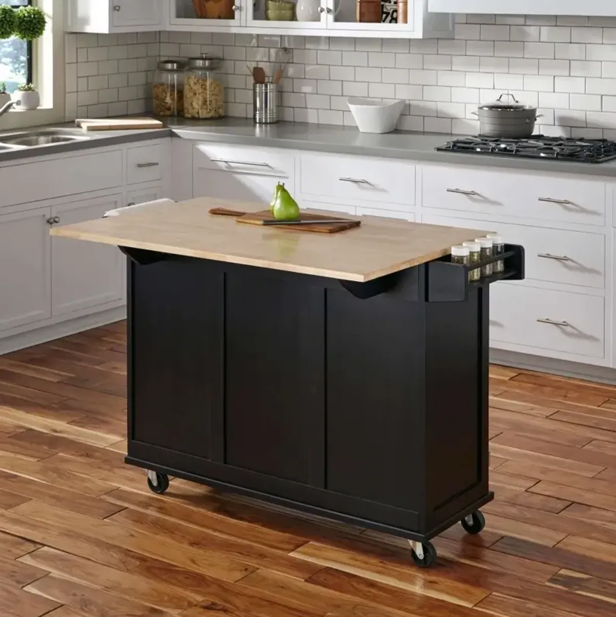 Black Wood Top Kitchen Cart - Liberty