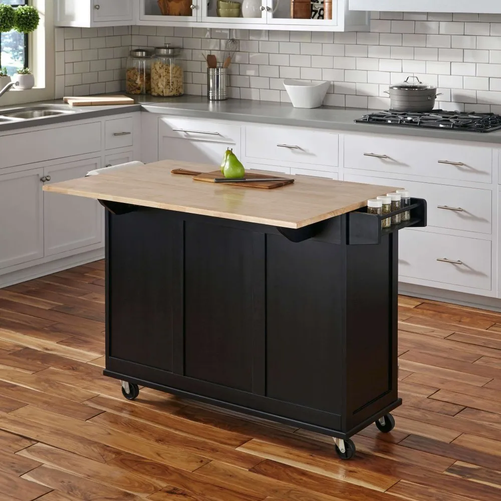 Black Wood Top Kitchen Cart - Liberty