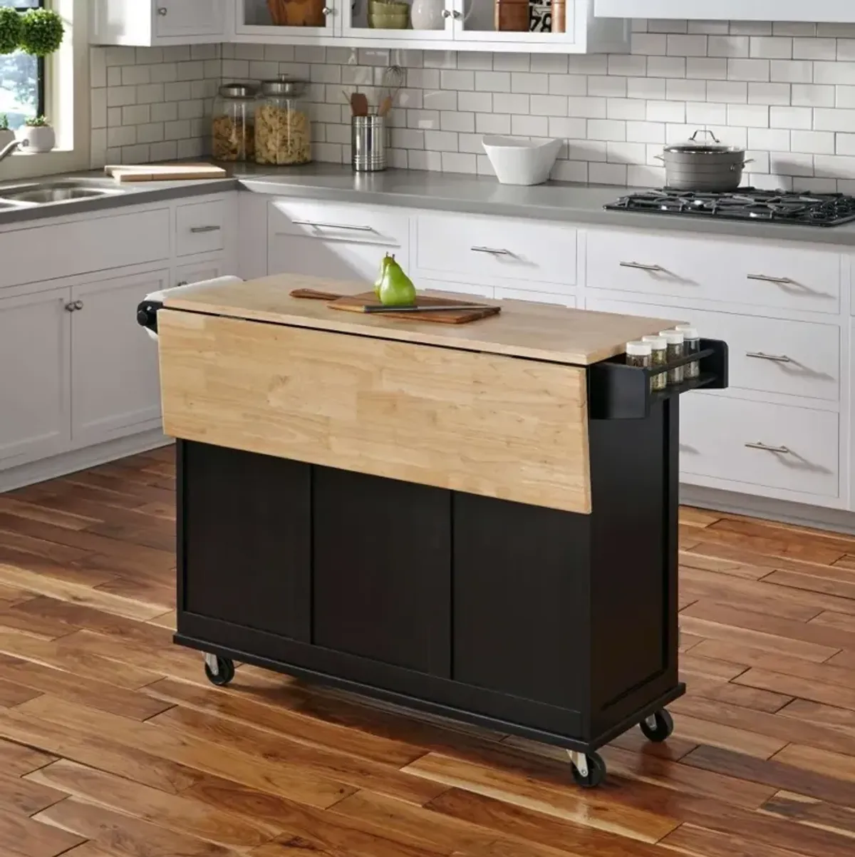 Black Wood Top Kitchen Cart - Liberty