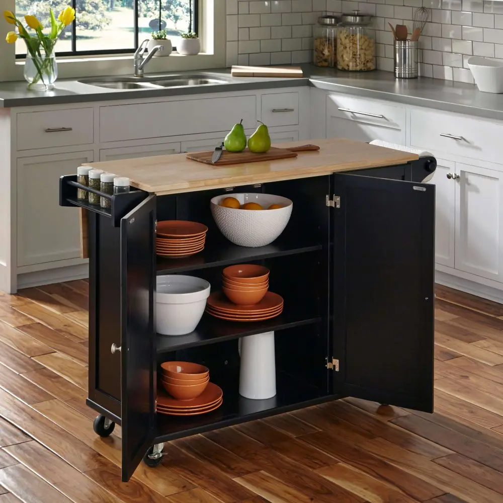 Black Wood Top Kitchen Cart - Liberty