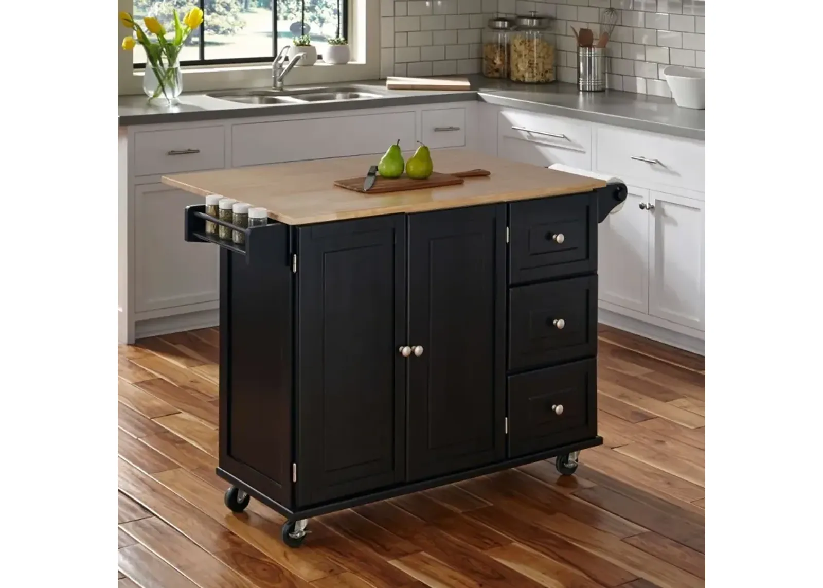 Black Wood Top Kitchen Cart - Liberty