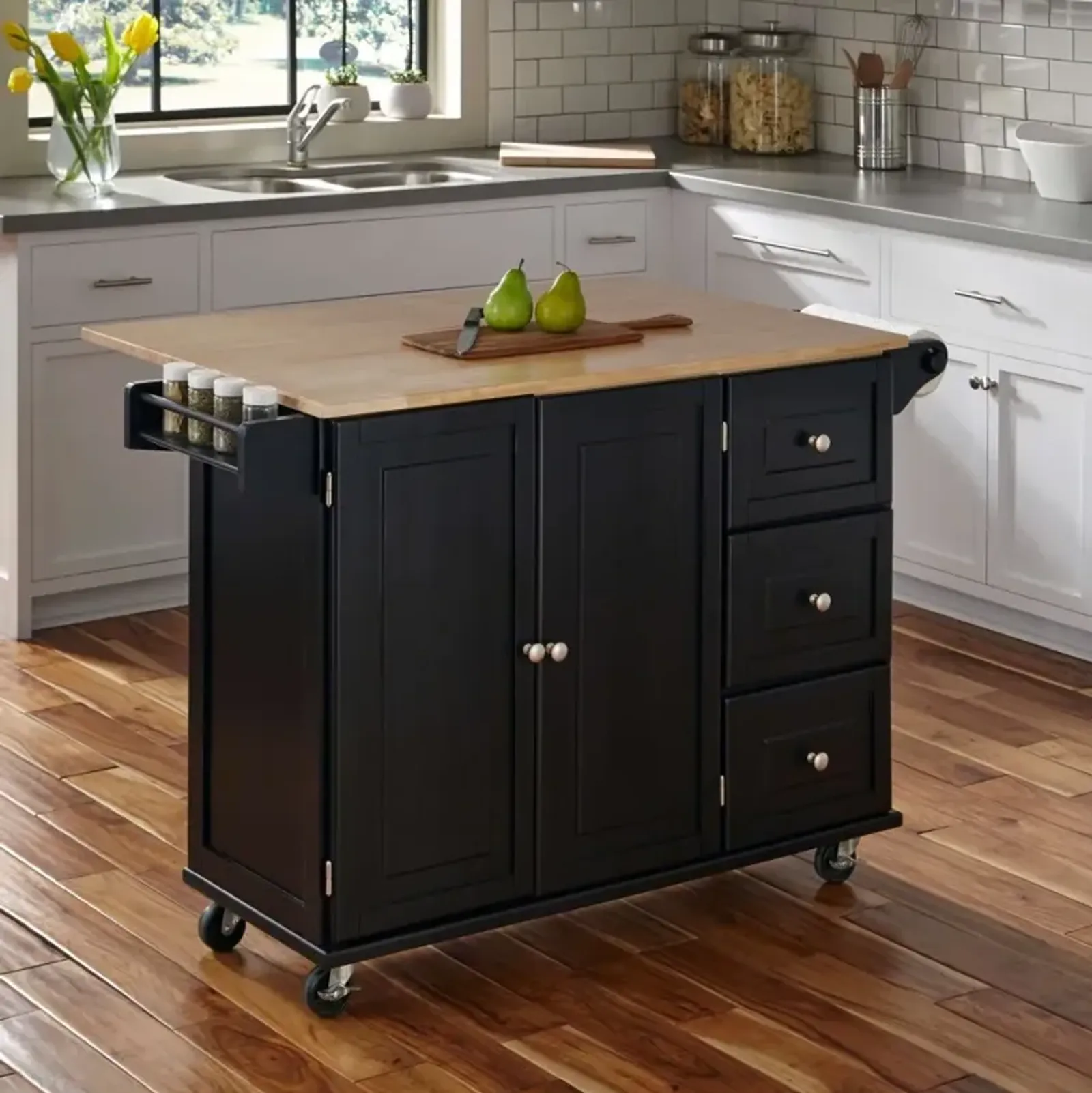 Black Wood Top Kitchen Cart - Liberty