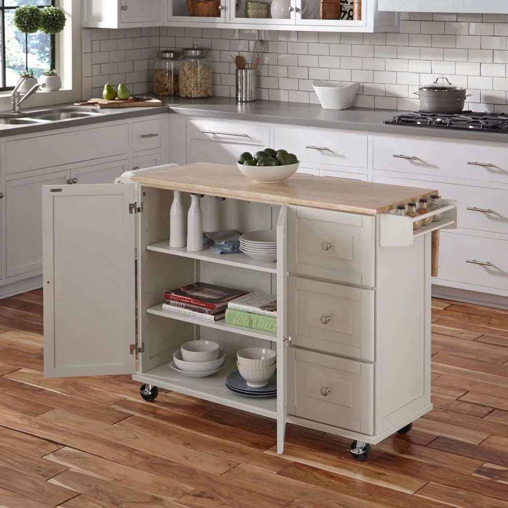 White Wood Top Kitchen Cart - Liberty