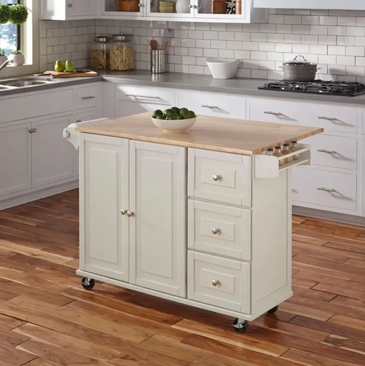 White Wood Top Kitchen Cart - Liberty