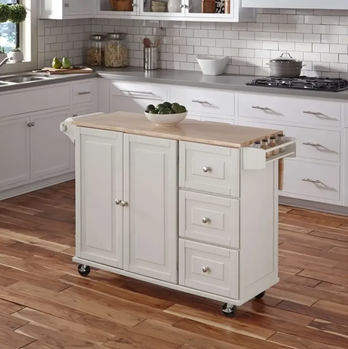 White Wood Top Kitchen Cart - Liberty