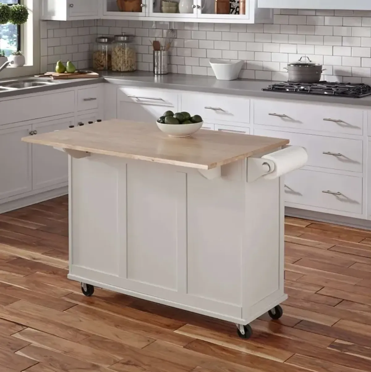 White Wood Top Kitchen Cart - Liberty