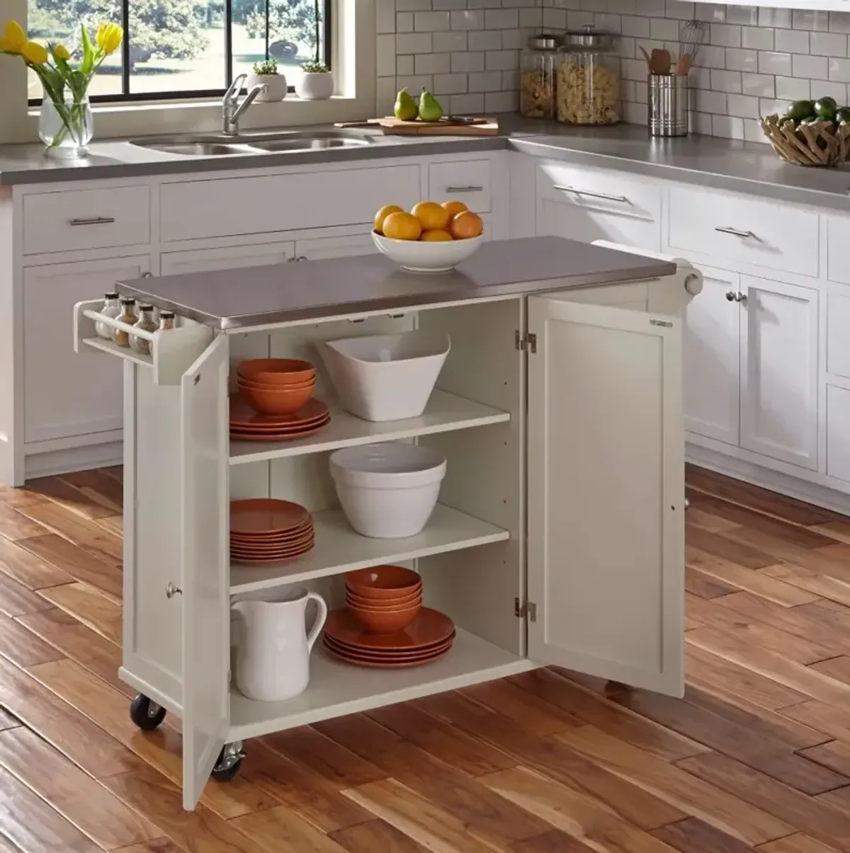 White Stainless Top Kitchen Cart - Liberty