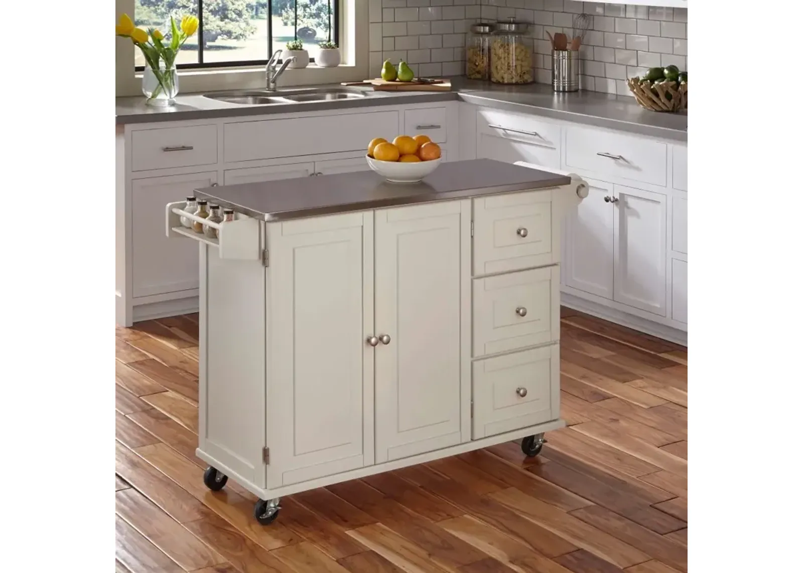 White Stainless Top Kitchen Cart - Liberty