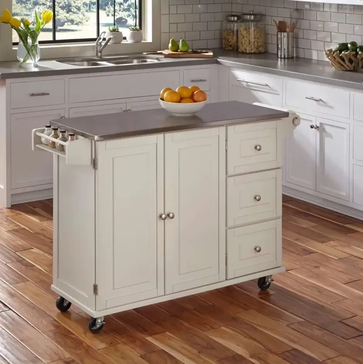 White Stainless Top Kitchen Cart - Liberty