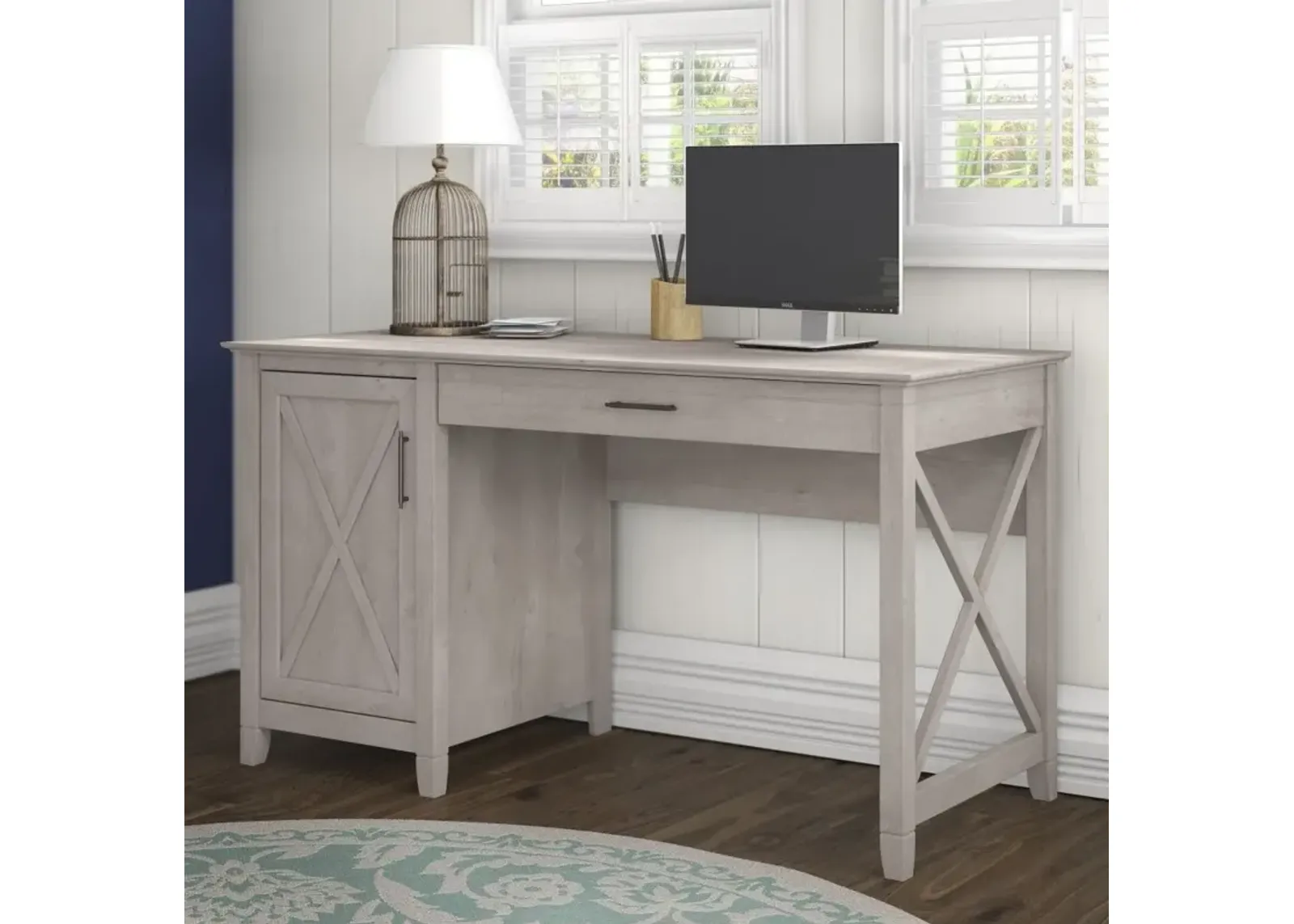 Gray Single Pedestal Desk (54 Inch) - Bush Furniture