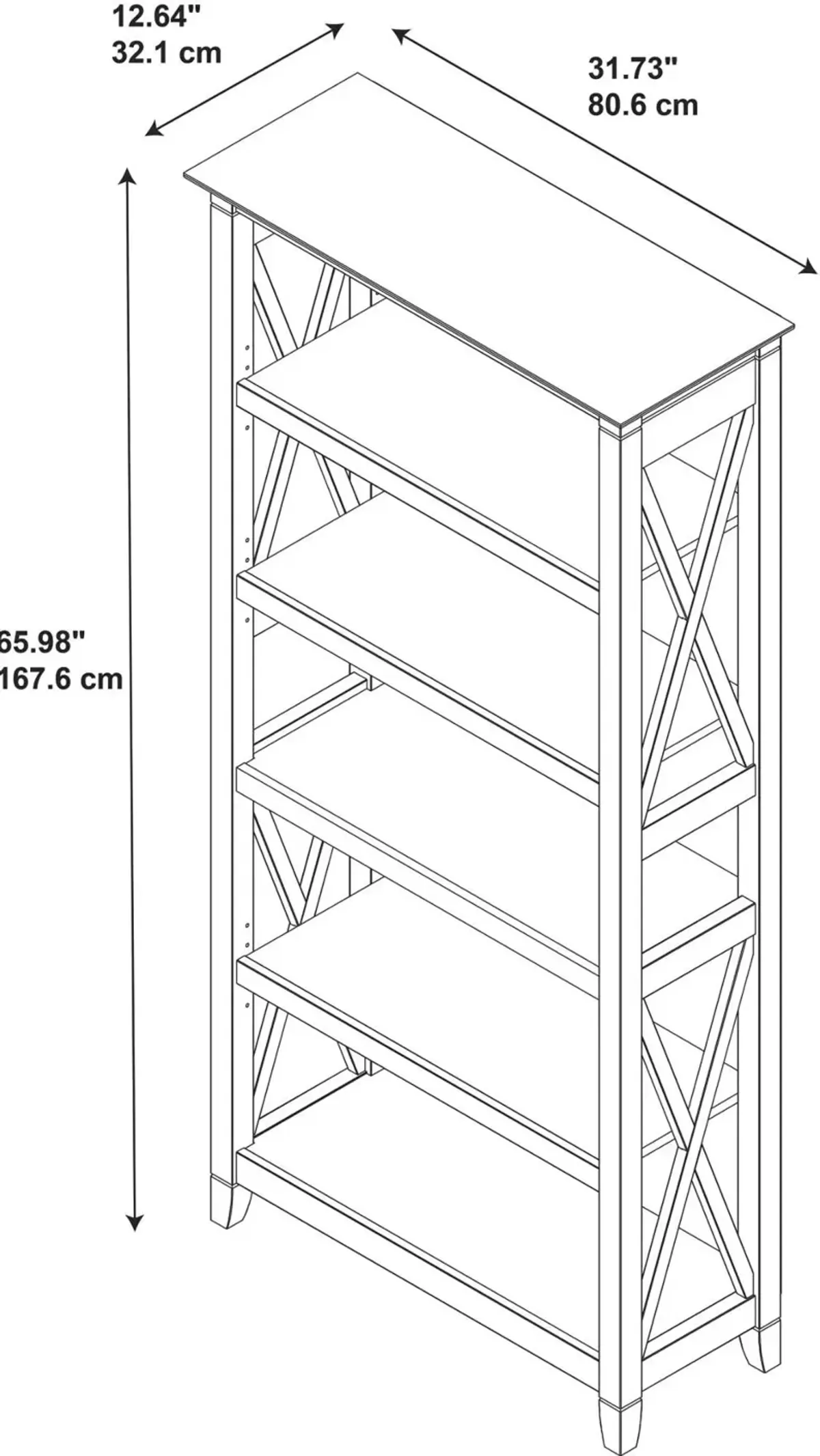 Key West Gray 5-Shelf Bookcase - Bush Furniture